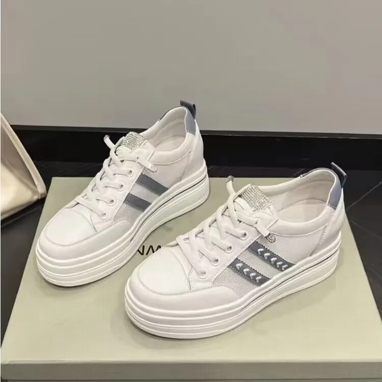 Women Platform Shoes Fashion Sneakers Woman Casual Shoes High Qualtiy PU Ladies White Shoes Increased Female Trainers Promotion