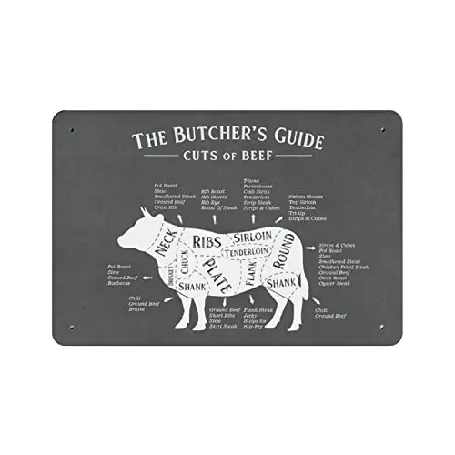Retro Thick Metal Tin Sign-Beef Cuts, Butcher Poster,Butcher Guide Prints-Beef Cuts Poster，Home Decor Wall Art，Funny Signs for H