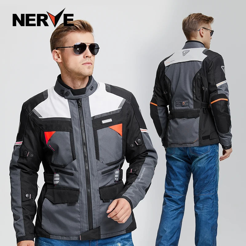 NERVE Motorcycle Jacket Men Windproof Motocross Jacket Four Seasons Anti-fall Waterproof+Cold-proof Liner Motorcycle Rally Suit