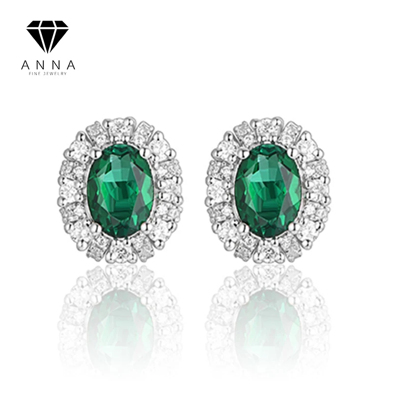 

100% S925 Sterling Silver 4 Prongs Oval Emerald Ear Stud Vintage Fashion Luxury Fine Jewelry Accessory Anniversary Banquet 2023