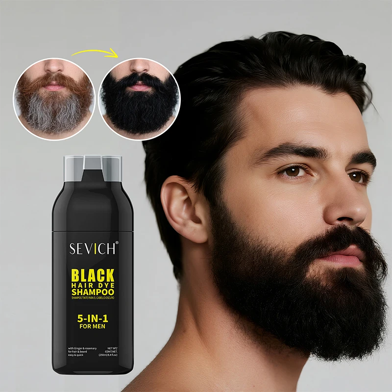 250ml Natural Black Hair Dye Shampoo for Men Instant Gray To Black Ginger Hair Dye Repair White Hair Care Black Beard Shampoo - view 6