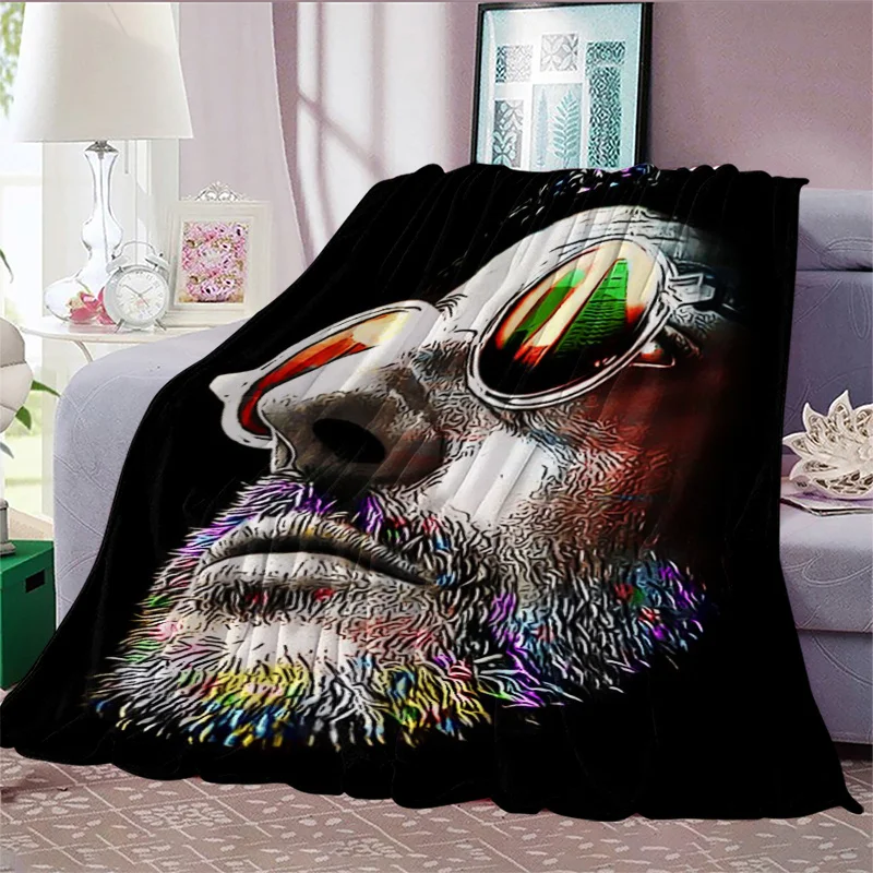 Vintage color portrait of a human face Flannel printed blanket suitable for all seasons for living room office sofa and travel