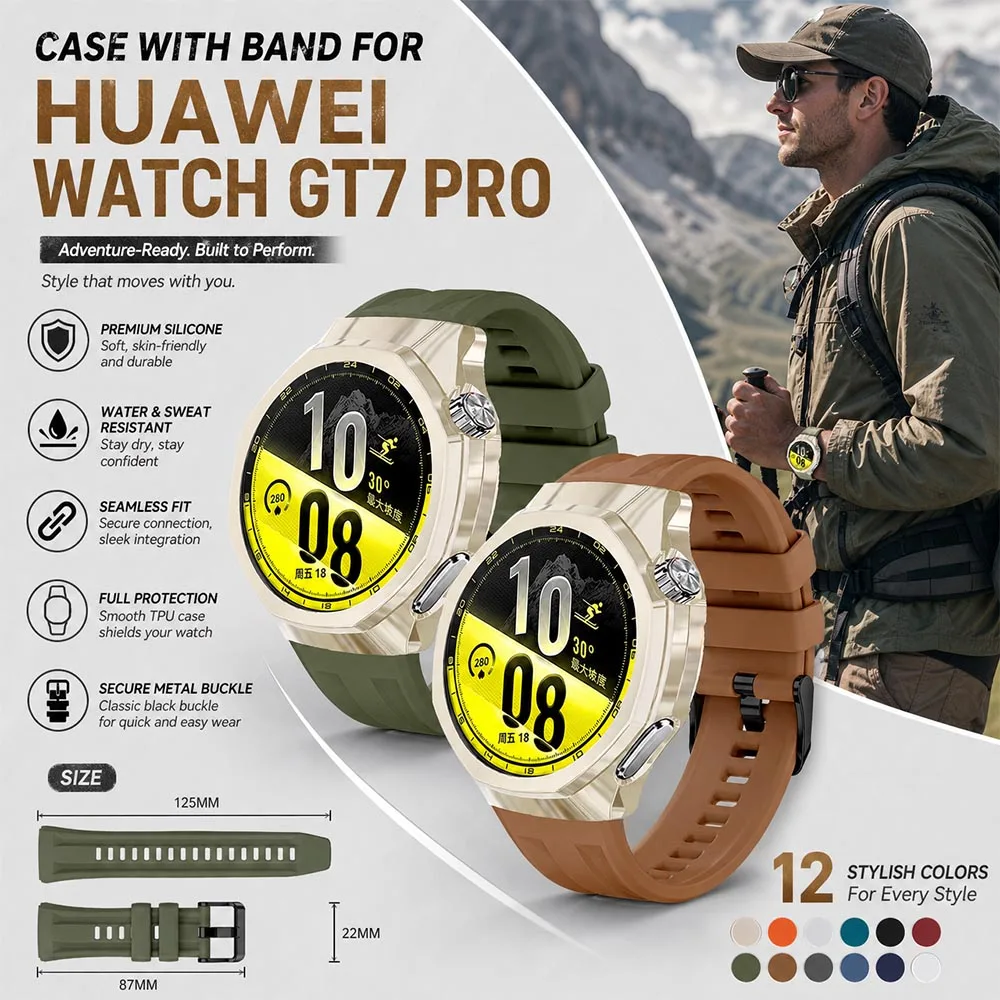 TPU Case with Strap for Huawei Watch GT7 Pro band seamless Silicone Replacement band 2 in 1 For Huawei Watch GT7 Pro Accessories