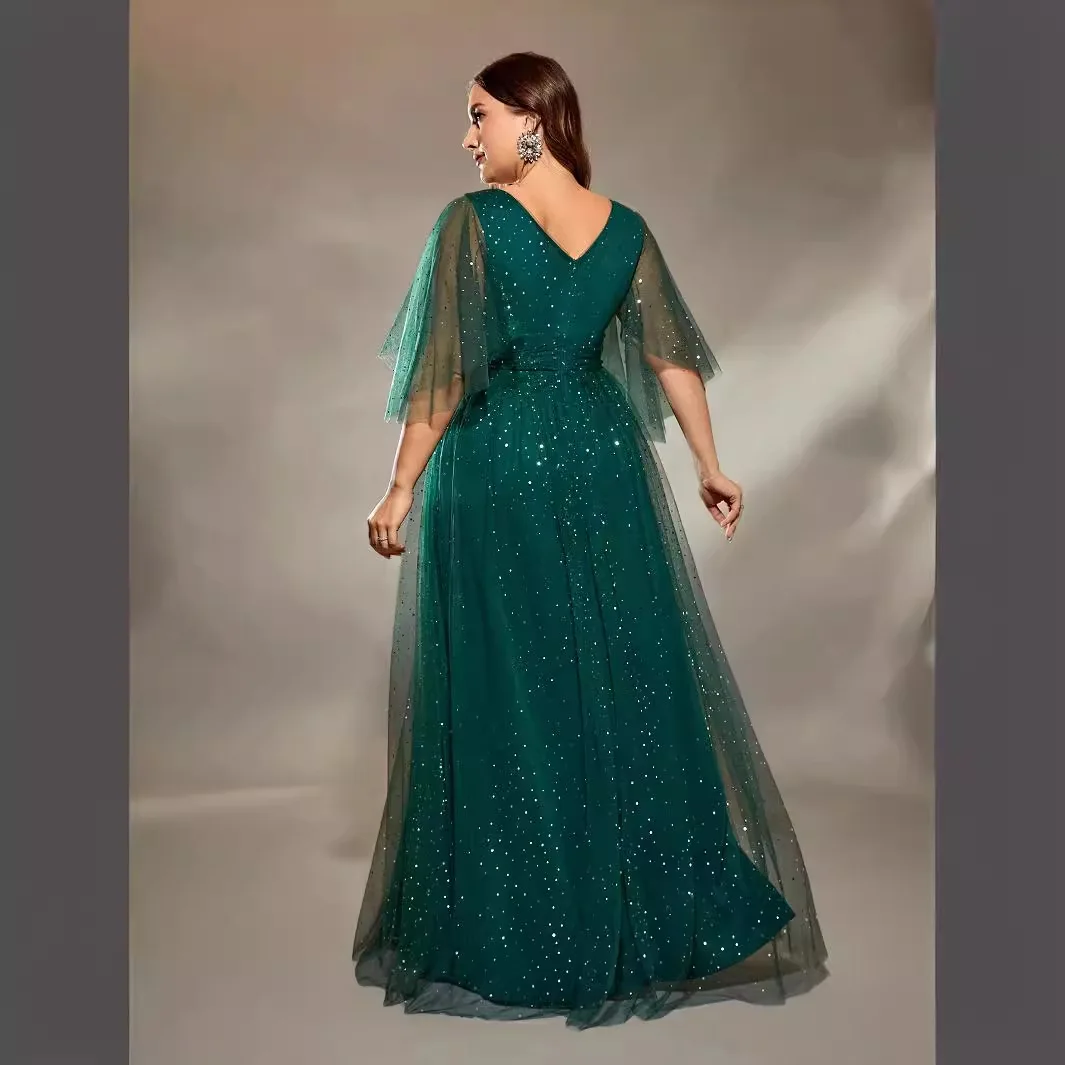 Plus Size Dresses Fashion Banquet Evening Gowns 2024 New Large Size Female V-neck Solid Color Long Temperament Elegant Dresses