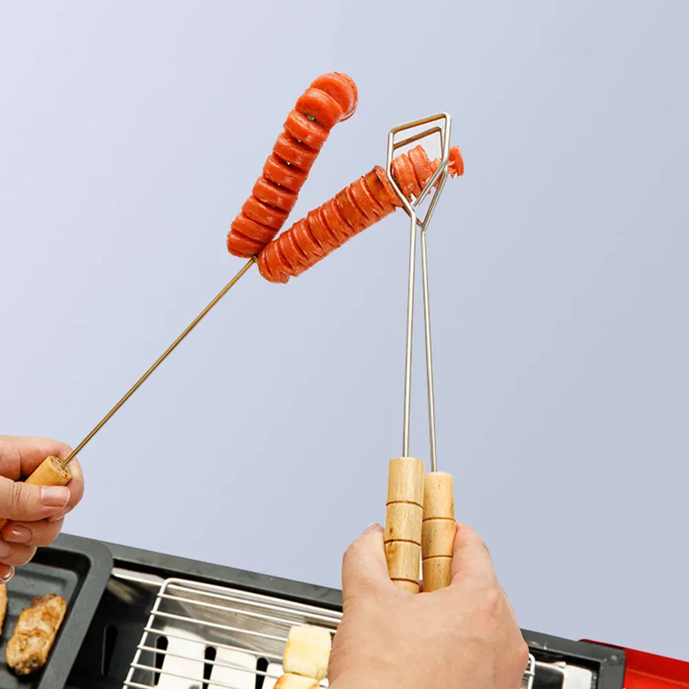 

10pcs Barbecue Skewers Stainless Steel Wood Handle Reusable Bbq Forks For Meat Vegetables Portable Roasting Stick Grilling Tools