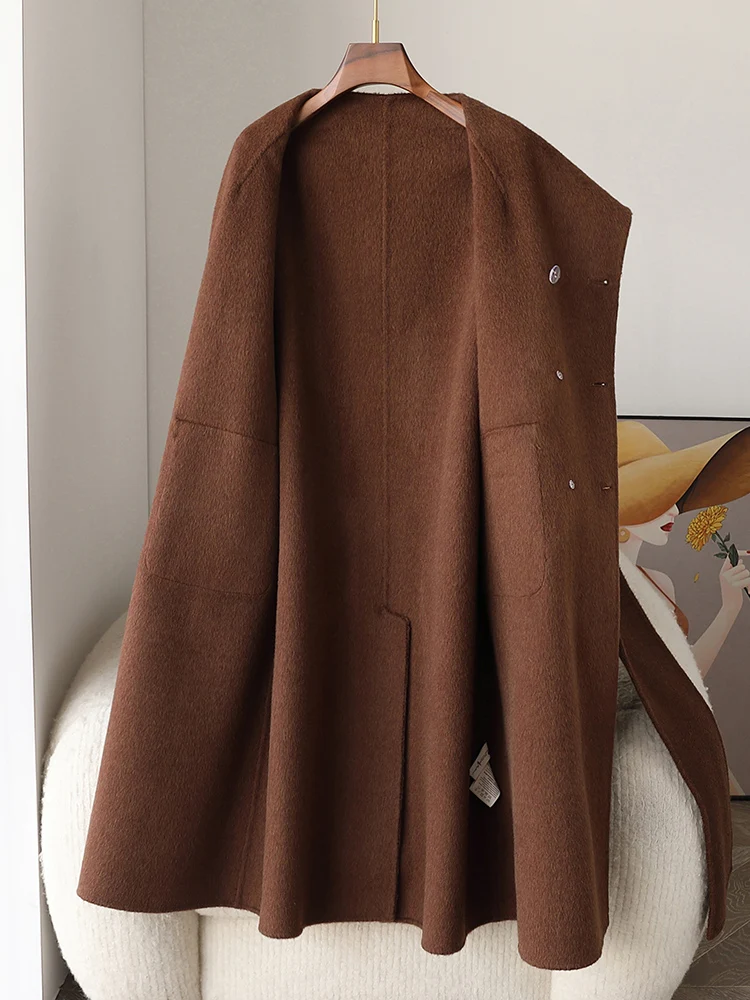 Veste d'hiver en laine de cachemire pour femme, manteau de manchette en fourrure de renard naturel véritable, vêtements d'extérieur pour femme, veste de luxe pour femme, nouveau
