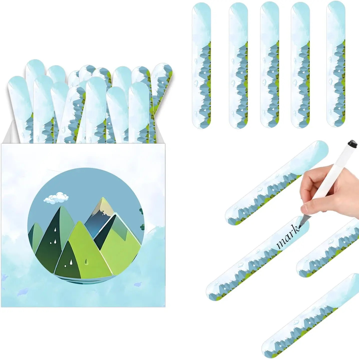 صندوق كرتوني قابل للطي بأسماء عشوائية مع 120 بطاقة اسم قابلة للطي على الجبال المتحركة