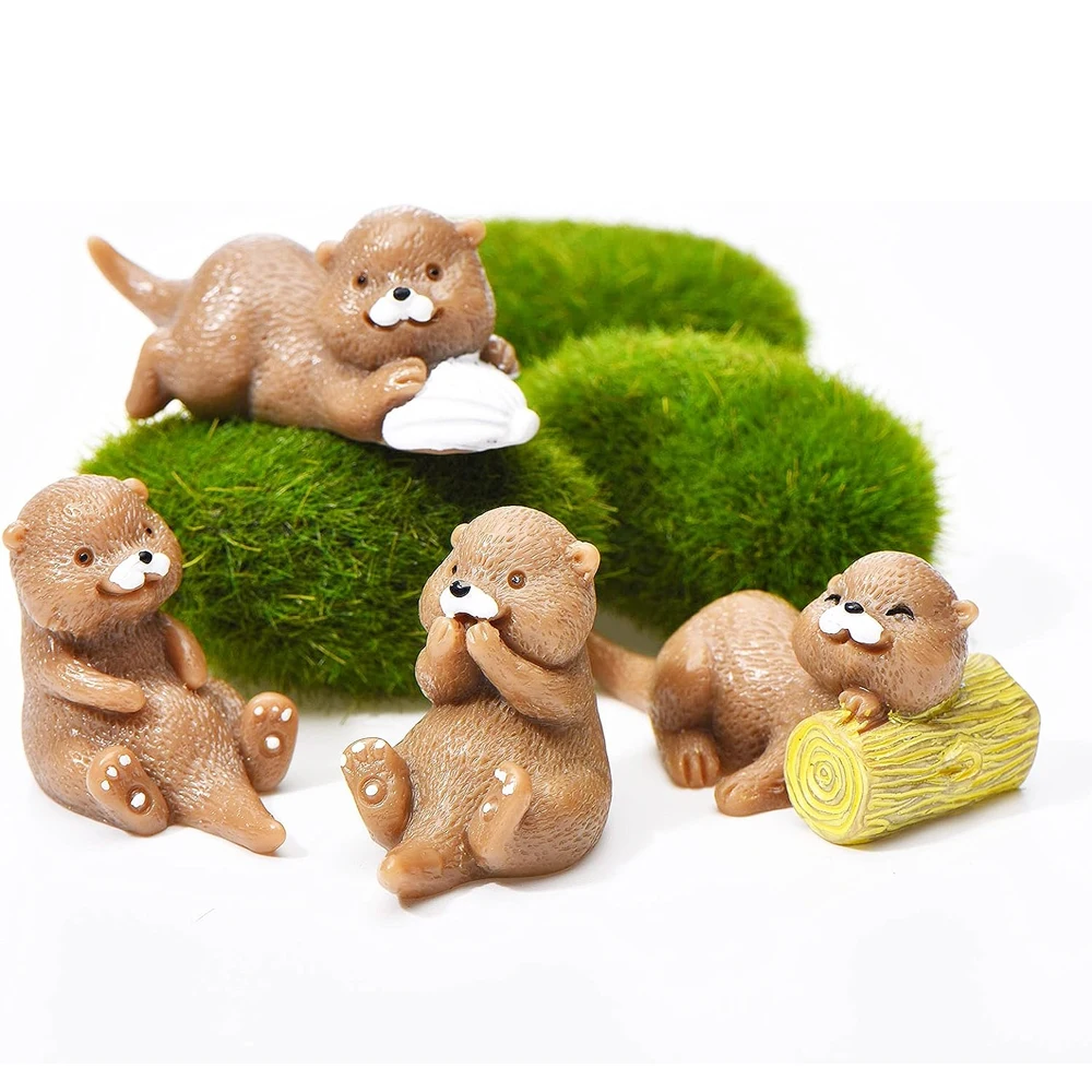 4/8 Pieces Otters Miniatures - Resin Charms Cabochons for Slime or Home Decoden - DIY Mini Fairy Garden Statue Animals