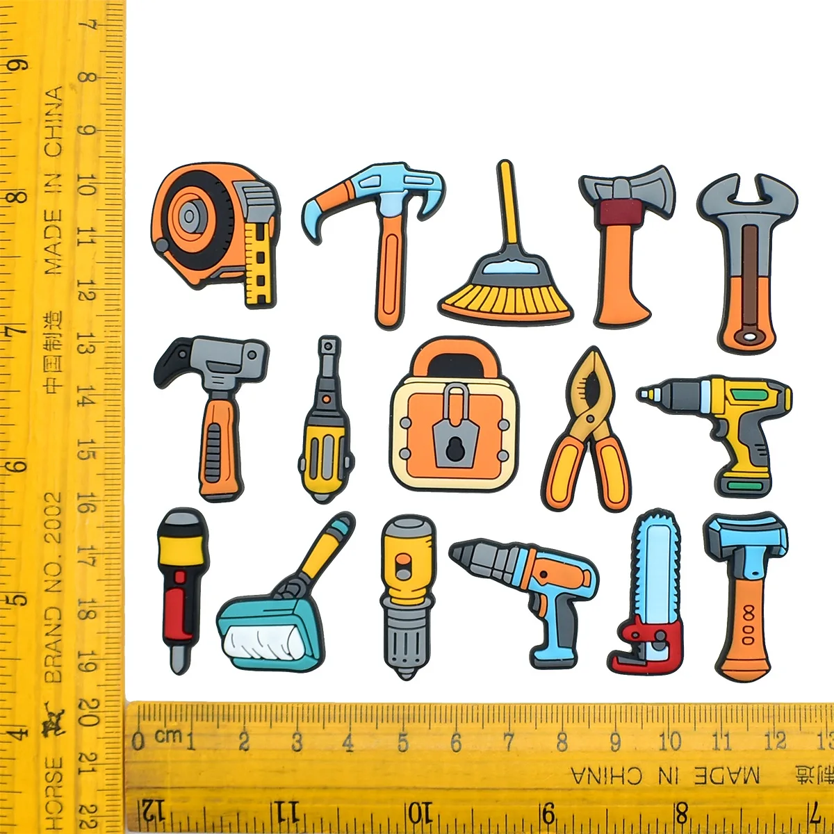 20Pcs Cute Hand Tool PVC Shoe Charms Hammer Drill Wrench Axe Detachable Clog Shoe Decor Accessories DIY Construction Worker Gift