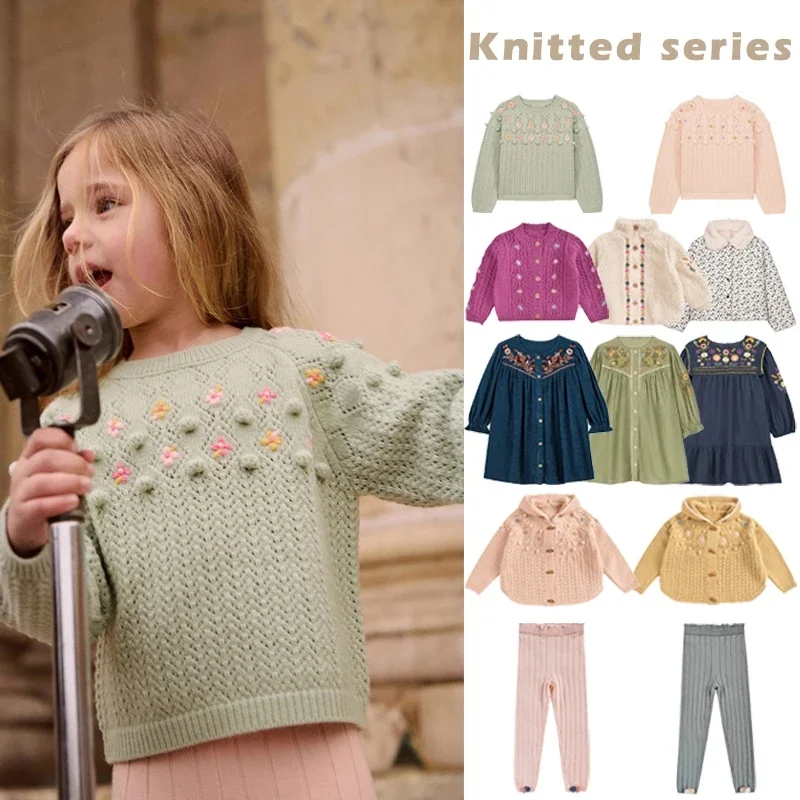 

Одежда 2025LM, новая осенне-зимняя верхняя одежда для маленьких девочек, куртки, корейский детский трикотаж с цветочным принтом, кардиган, свитер, брюки для детей