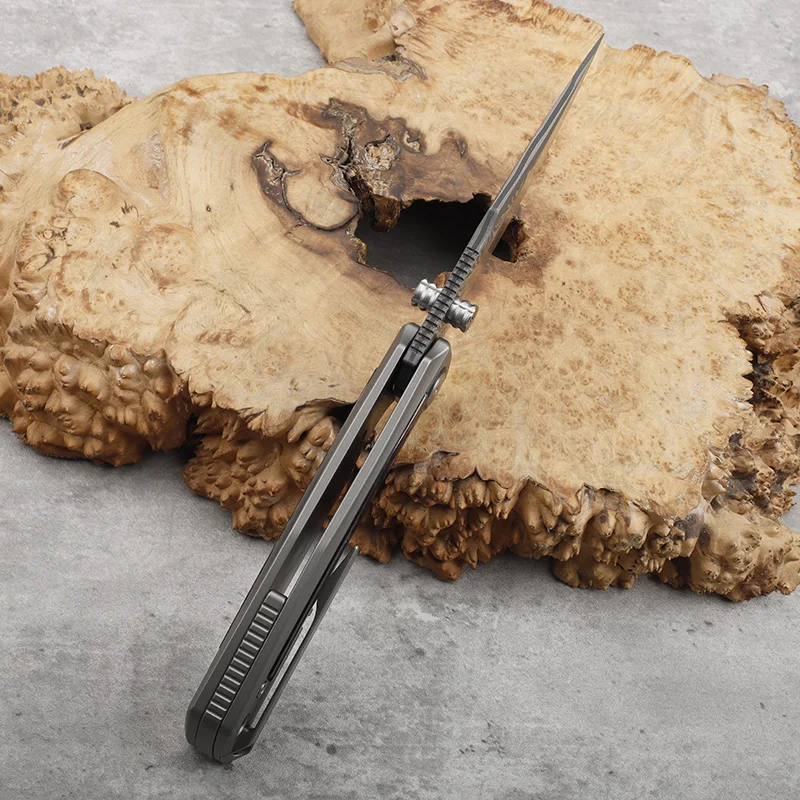 RW34 + VG10 دمشق شفرة فولاذية سبائك التيتانيوم مطعمة زركونيا الحصان مقبض سكين للفرد التخييم في الهواء الطلق أدوات إنقاذ سكين