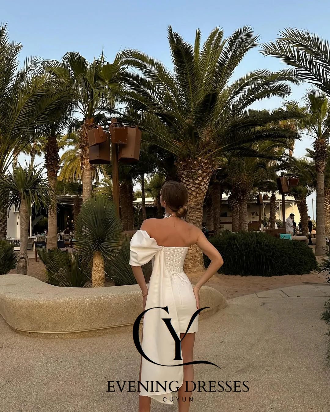 CUYUN – robe de soirée de mariage en Satin, asymétrique épaule dénudée, Mini robe de bal, Corset personnalisé, robe courte pour femmes, pour événement de mariage