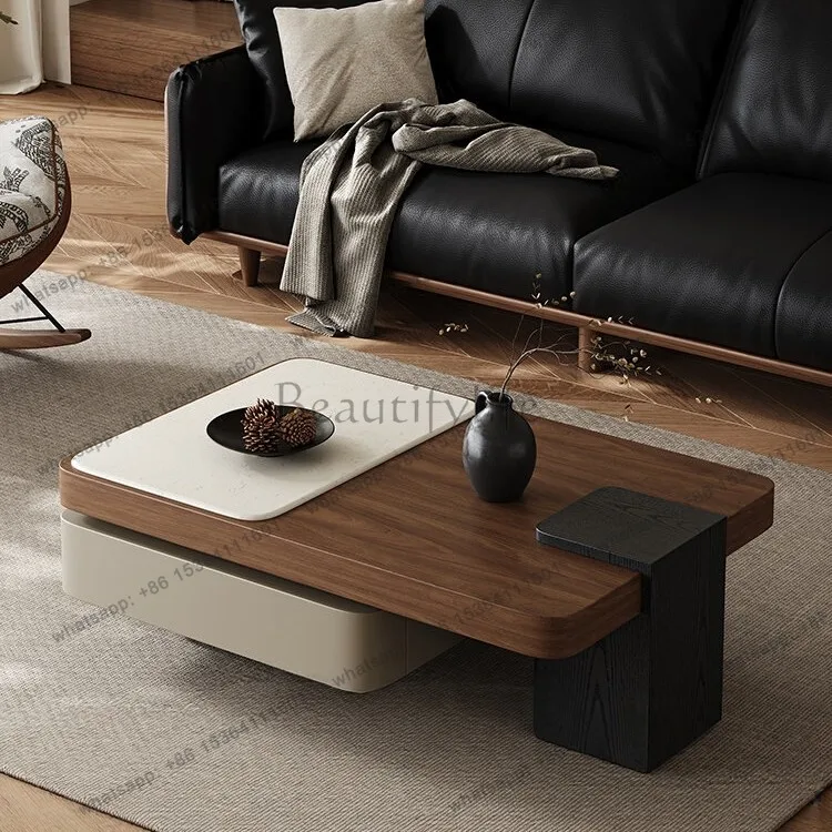 

2026 new medieval style rotatable coffee table multi-functional high-end living room furniture storage