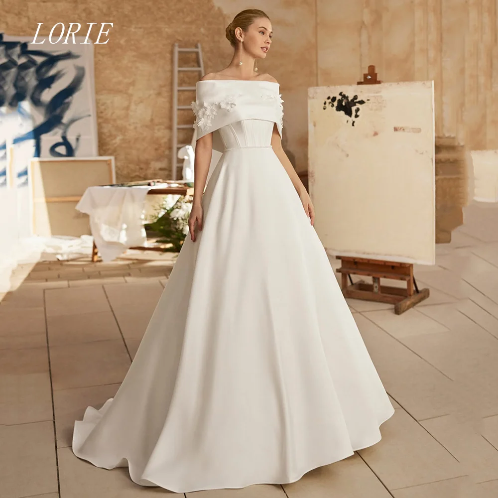 

LORIE Luxury 3D A Line Wedding Dress Off The Shoulder Bridal Dresses Appliques Flower Wedding Gown Customized 2026