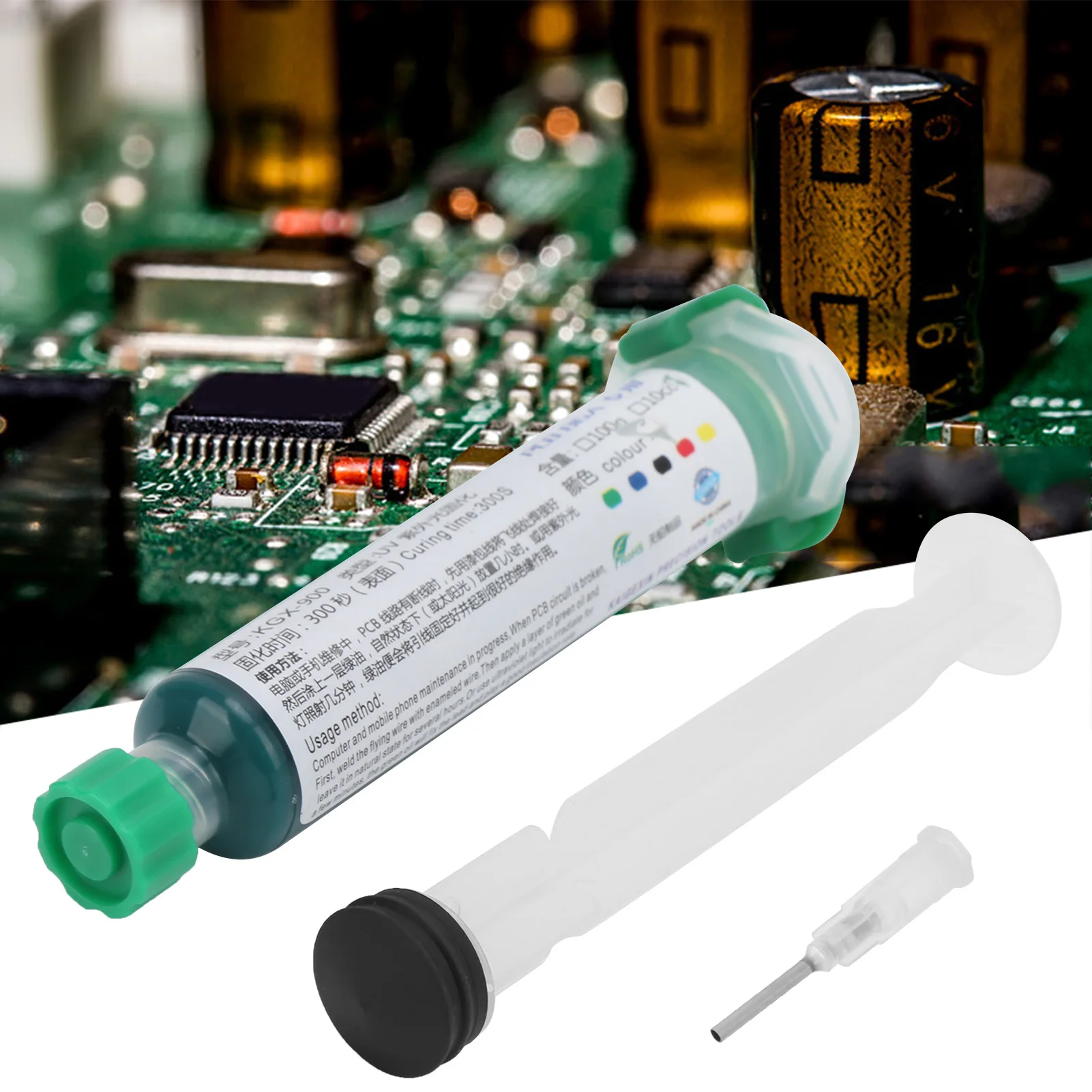 KGX‑900 Green UV Curing Solder Resist Ink 10cc with Pusher Needle for PCB Soldering Solder Resist Paint PCB Solder Resist Ink