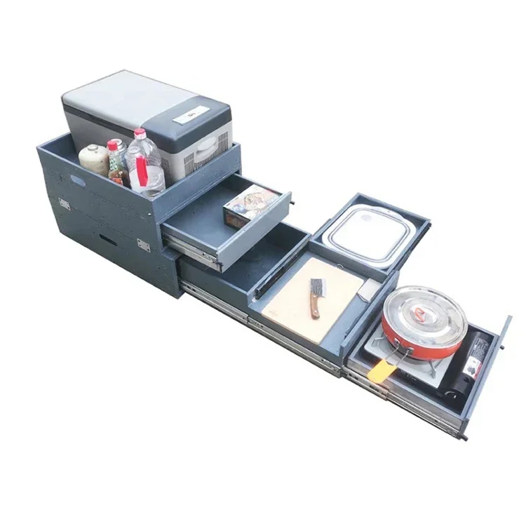 With modified bed Outdoor Camping food trucks mobile food kitchen car camping box camping box kitchen