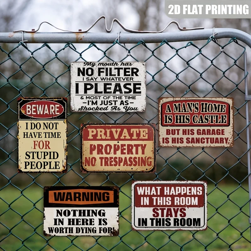 2D Flat, [JIT]Decorative Sign& Plaque 2D Flat, 6pcs Funny Sarcastic& for Man Cave Vintage Metal Signs, Retro Humorous Quotes Wal