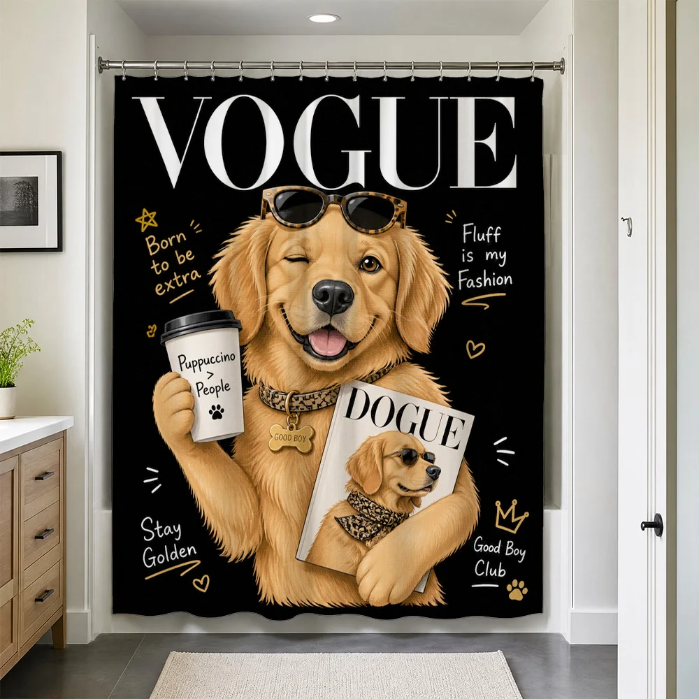 Cute Dog Shower Curtain Golden Retriever Art Pop Culture Waterproof Bathroom Liner Novelty Decor Pet Lover Gift Home Accessory