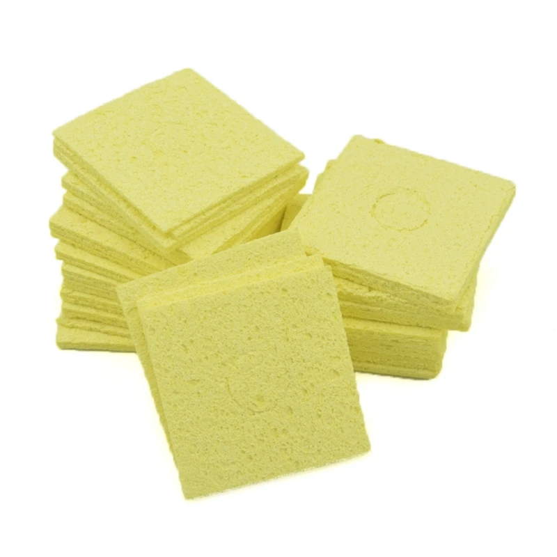 100-Piece Set of Yellow Soldering Iron Cleaning Sponges Pads for Maintaining Optimal Soldering Performance-