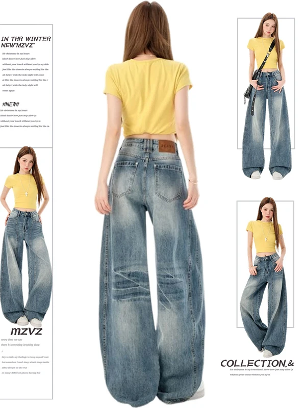 

High Waist Wide Leg Denim Jeans Women's Autumn Winter Slimming Small Size Banana Pants plus Size Retro Style Ladies Jeans