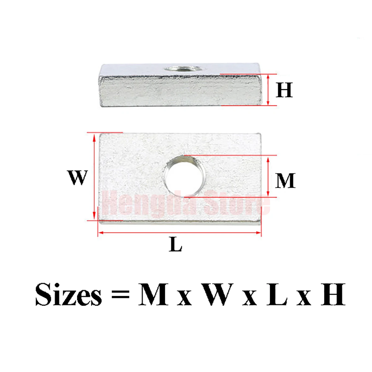 M3 M4 M5 M6 M8 M10 Square Nut Zinc-Plated Carbon Steel Thin Rectangular Nuts Slider Block for Aluminum Profile Accessory