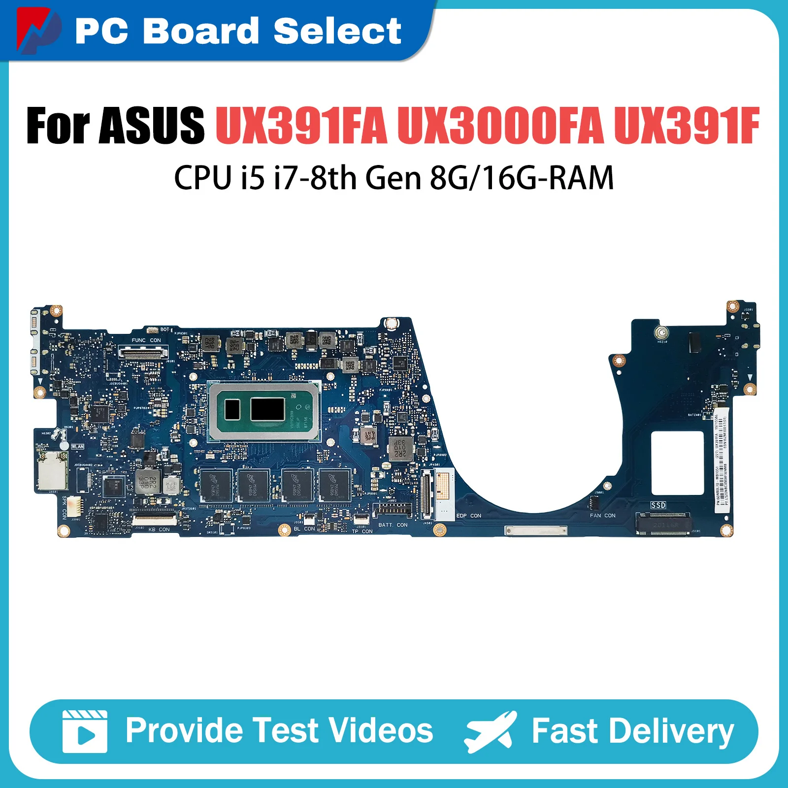 

UX391FA Notebook Mainboard For Asus ZenBook UX3000FA UX391F UX391FA Laptop Motherboard With CPU i5 i7 8th Gen 8G 16G RAM