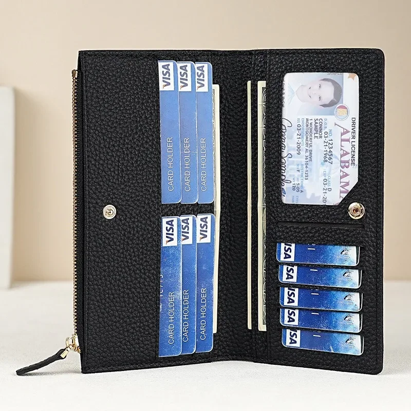 ロングレディースウォレット-本革財布-rfid-マルチカードスロット-カードホルダー