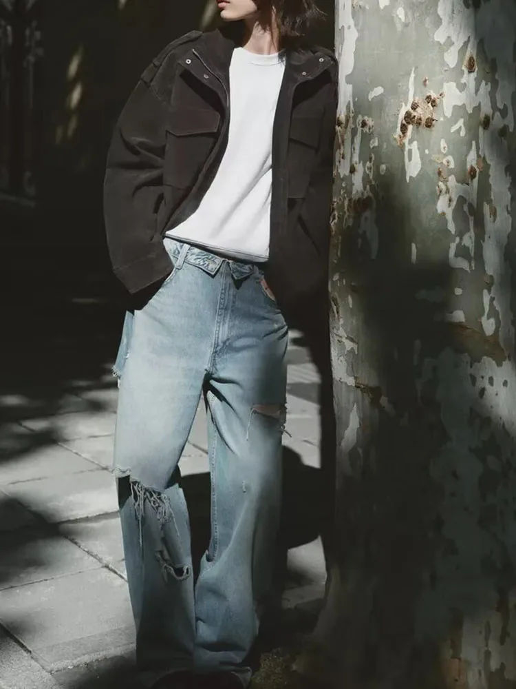 الراقية المرأة الجينز منتصف الخصر متوهج الخريف جديد Sle تنوعا السيدات الوقوف صالح بسط قليلا l الخصر #5