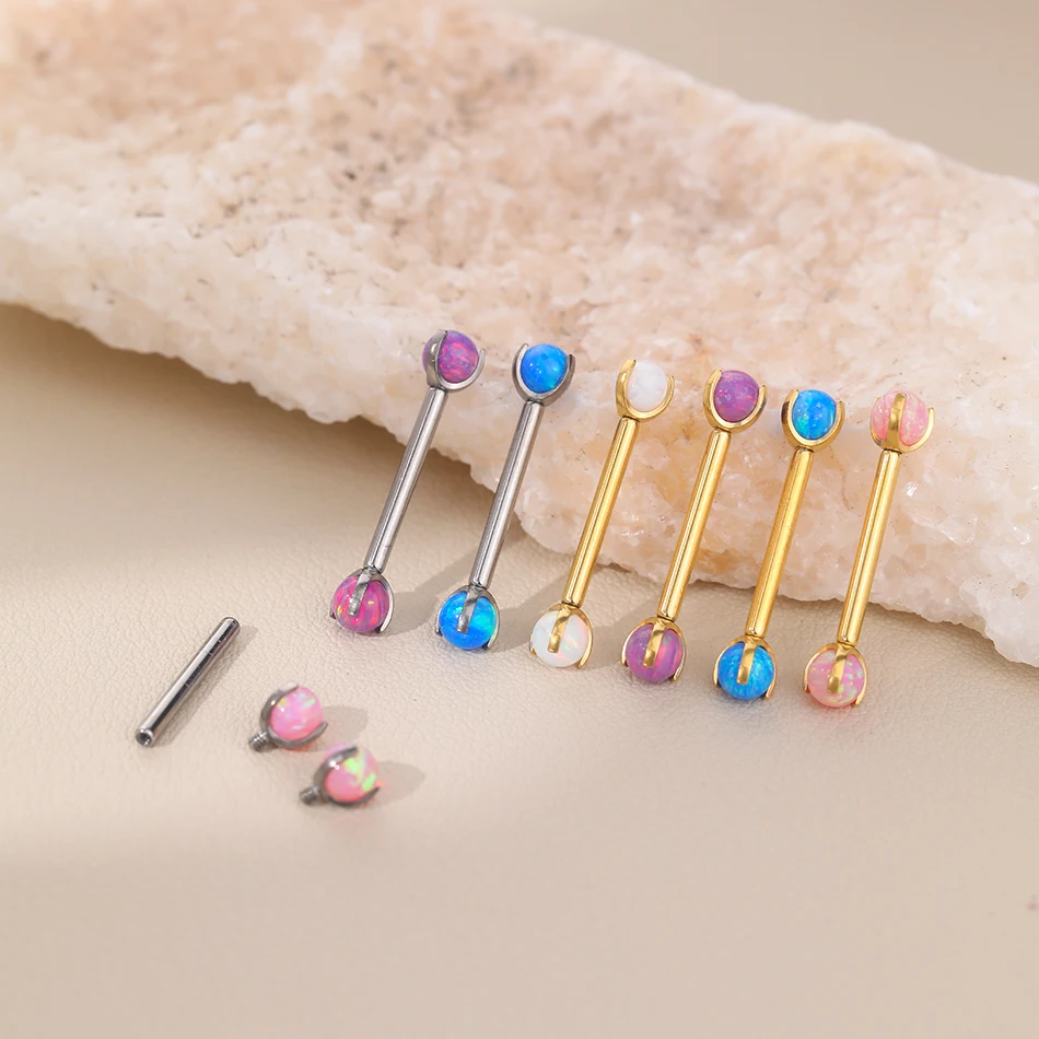 1/5PCS Titanium 14G Claw Opal Nipple Barbell Ring Internally Thread Nipple Shield Bar Mamilo Tongue Piercings Sexy Women Jewelry