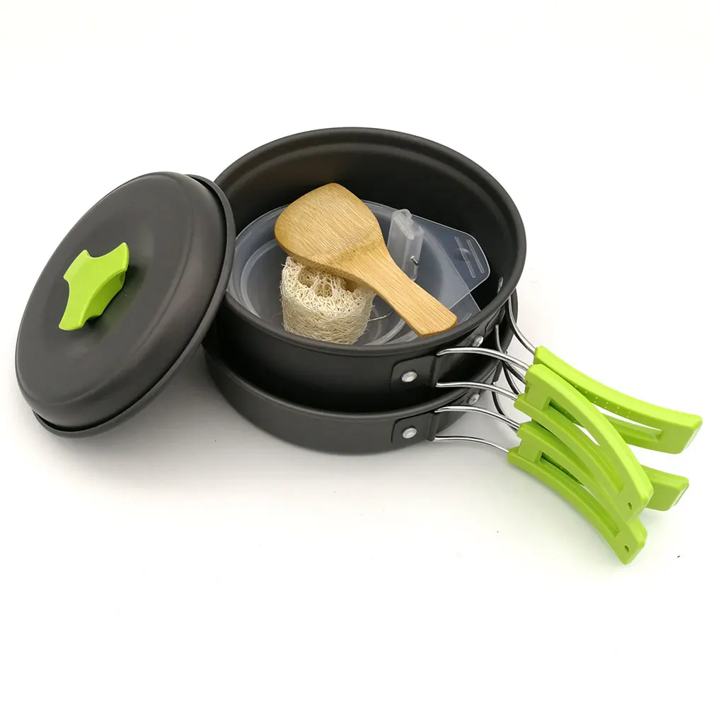 

1 Set Of Portable Camping Cookware Durable Outdoor Pots For 1-2 People Lightweight Bbq Accessories Picnic Hiking Gear Black