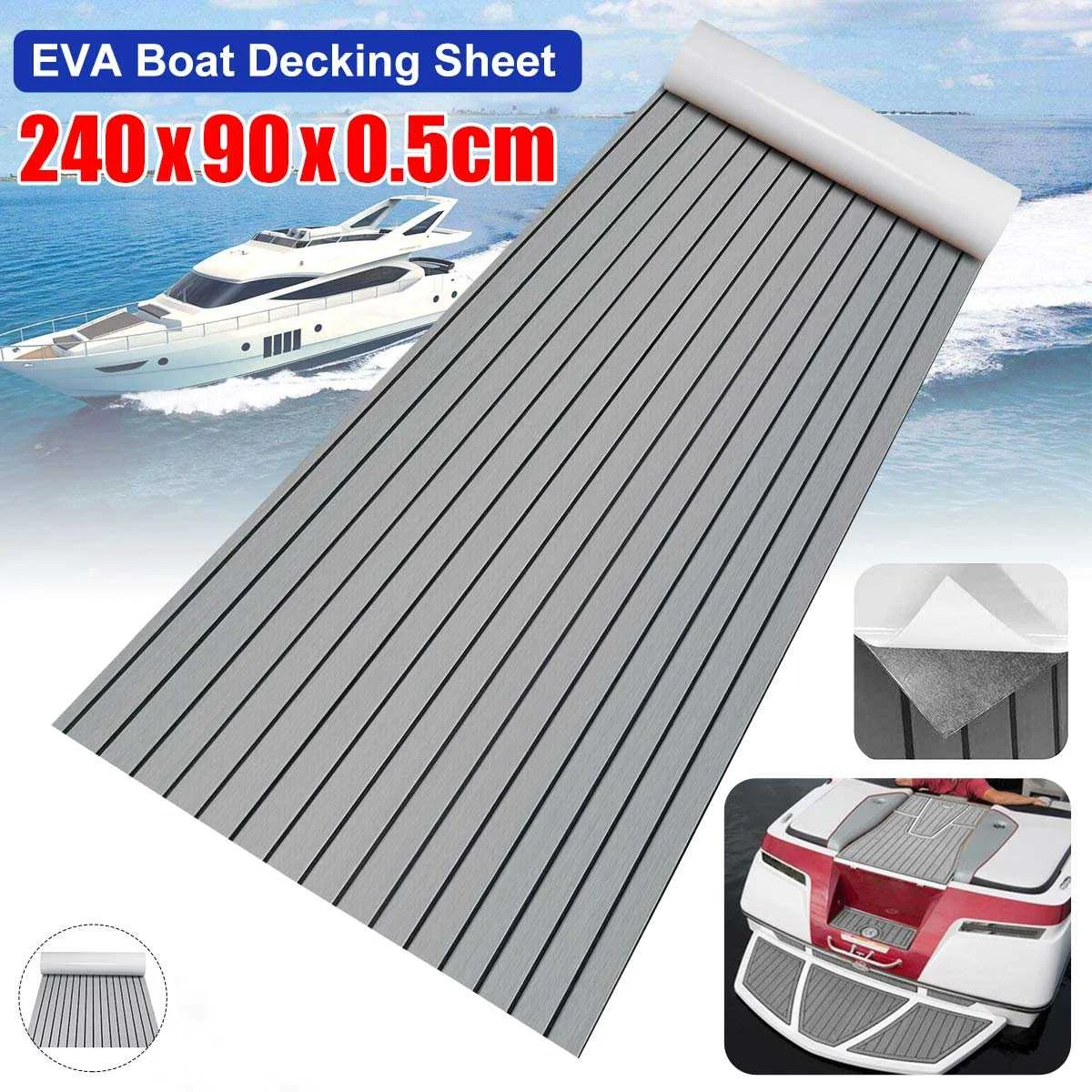 Self-Adhesive Foam Teak Decking EVA Foam Marine Flooring Faux Boat Decking Sheet Accessories Marine Gray Brown 2400x900x5mm