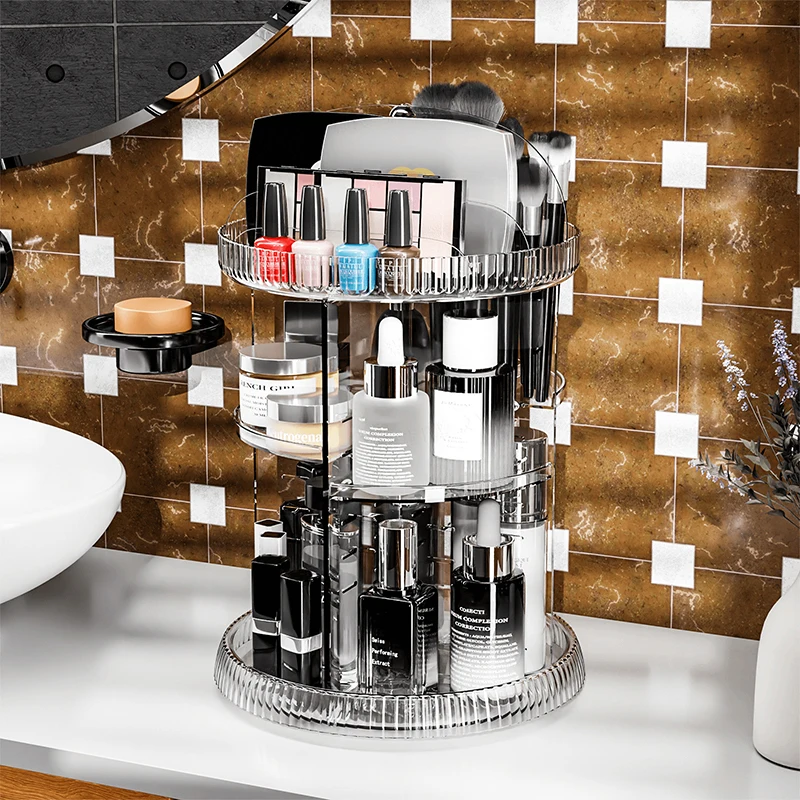 

360 Rotating Makeup Organizer, DIY Adjustable Makeup Spinning Holder Storage Rack, Capacity Make Up Shelf Cosmetics C Durable