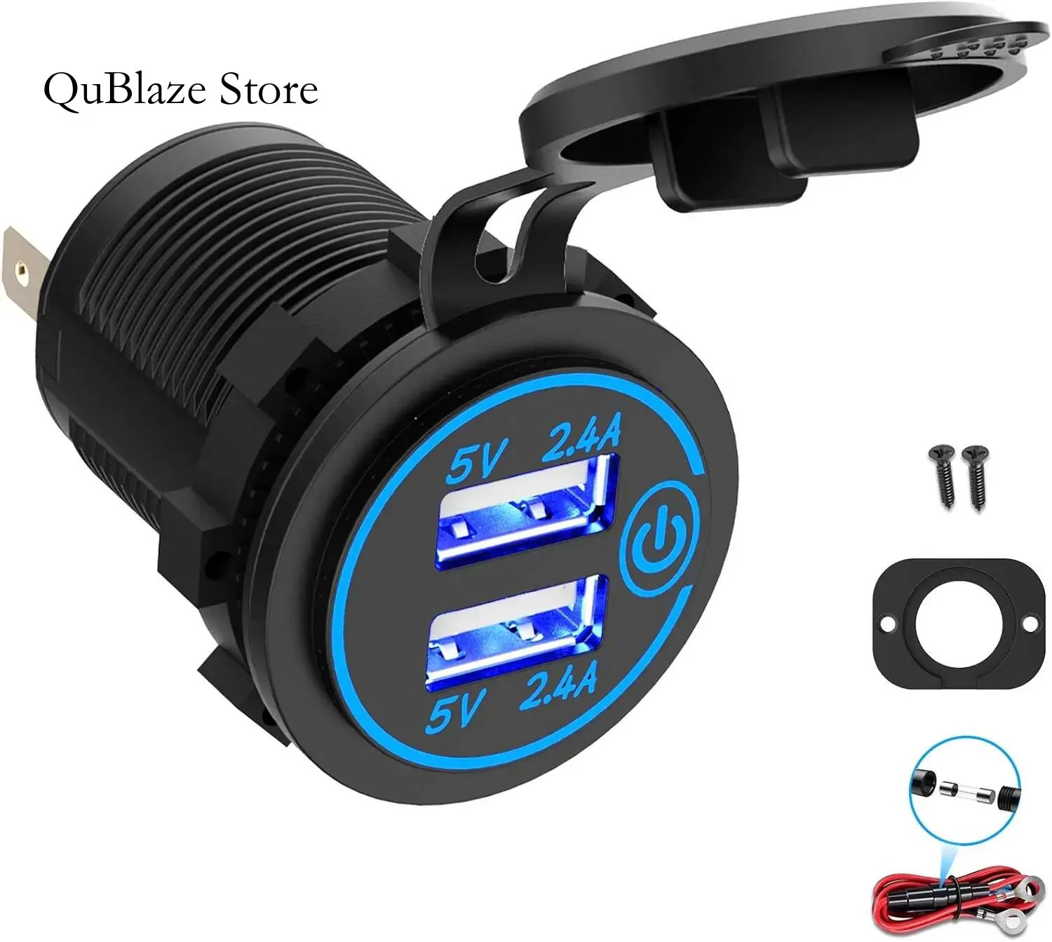 

5V 4.8A Dual Car Waterproof 12V/24V USB Fast Charger Socket Power Outlet With Touch Switch