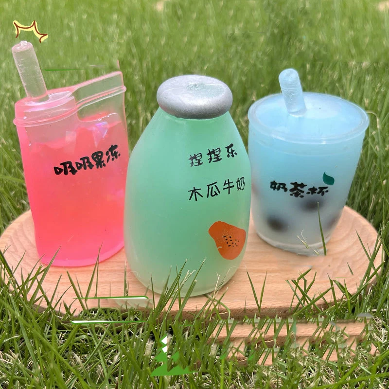 Summer Kawaii Squishy Big Milk Tea Cup Anti-Pressure Pinching Squeeze Kids Toy Fruit Cup Sensory Stress Relief Water Polo Gift