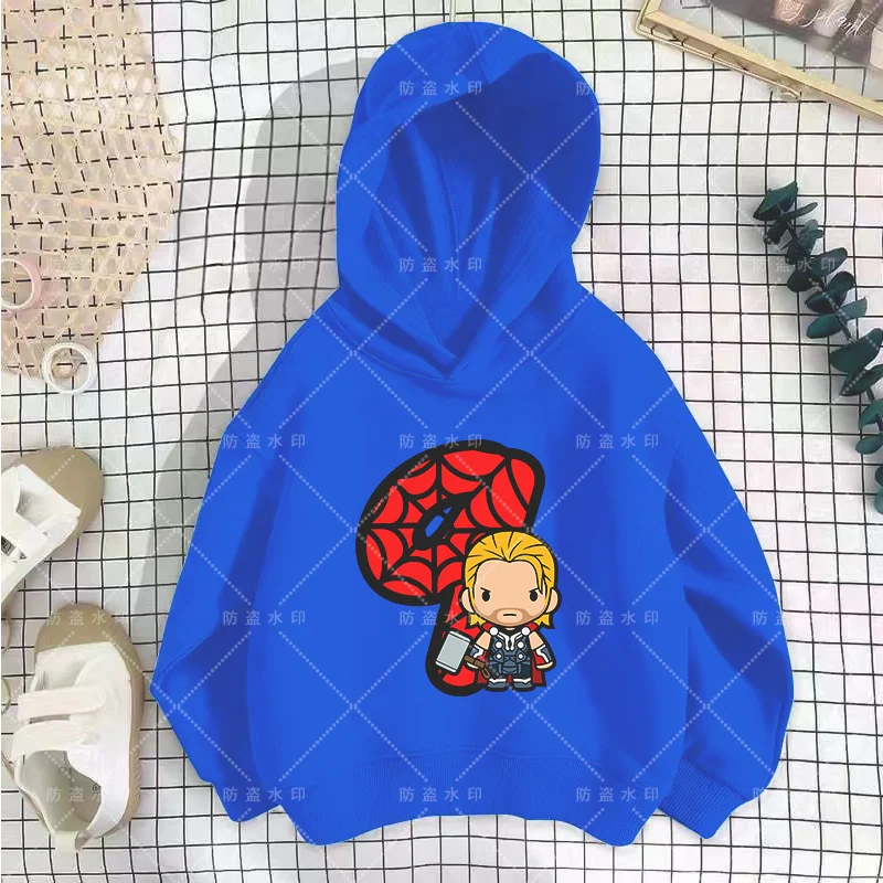 Disney-Kawaii Spiderman Hoodie infantil, roupa de bebê, top infantil, número de aniversário 3-12