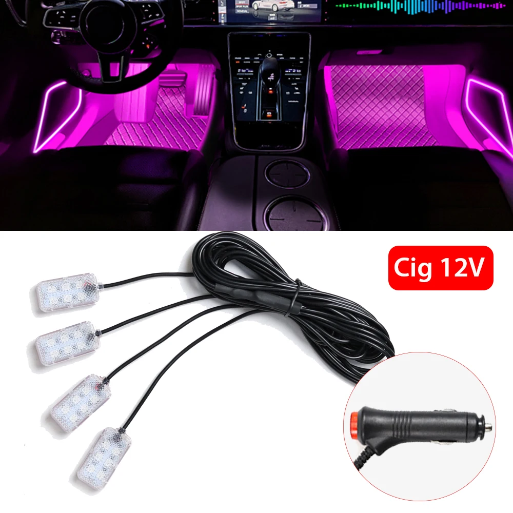 LED Auto Innen Umgebungs Fuß Streifen Licht Kit Zubehör Hintergrundbeleuchtung Auto Innen Umgebungs Lampen mit LED Rosa Licht