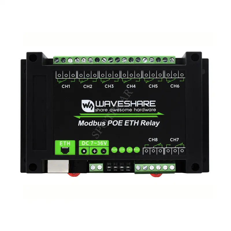 Industrial DIN-Rail 8-Channel Ethernet Relay Module, PoE Ethernet Communication, With Isolated Protection Circuit