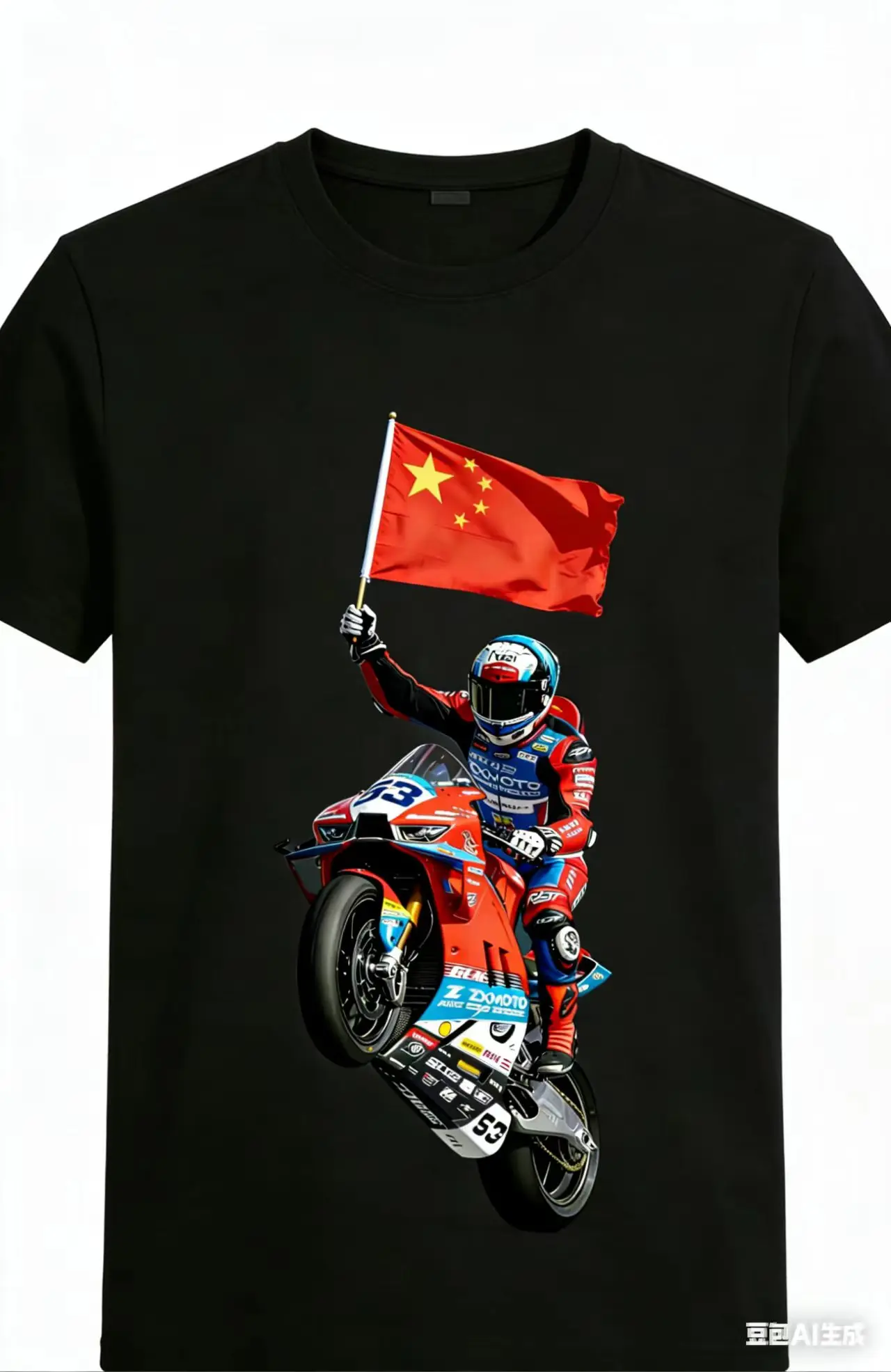 2026 new Men's Chinese Flag MotoGP Racer Wheelie Graphic T-Shirt Biker Streetwear Tee