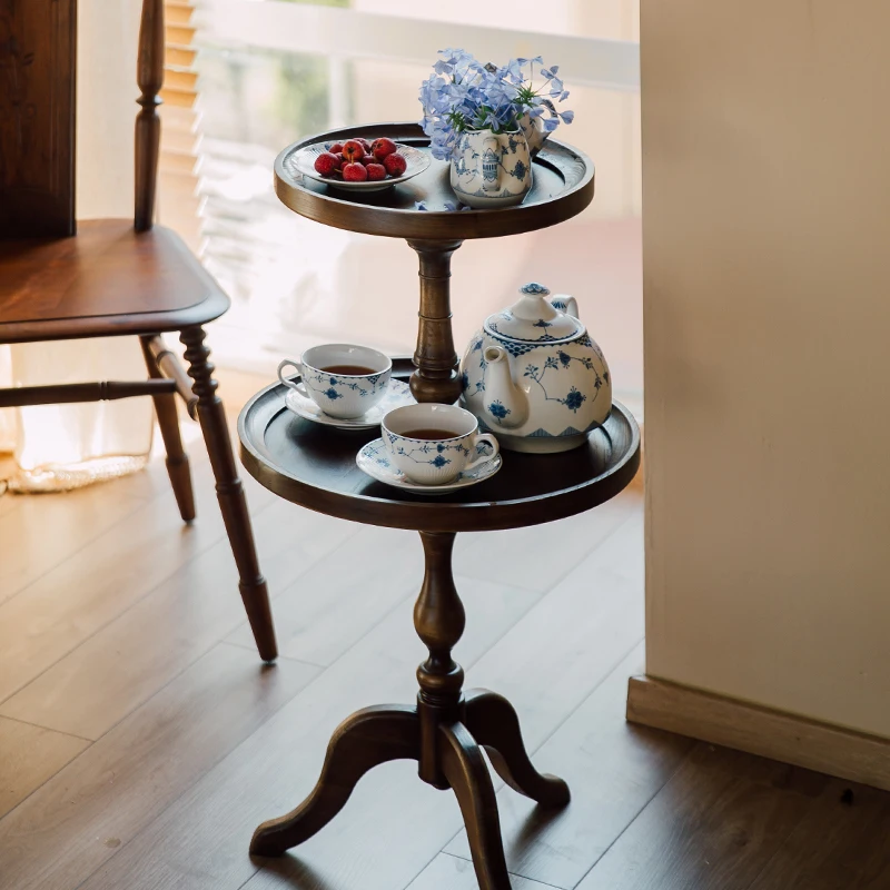 2-Tier  Antique Side Table Wooden Round Tray Victorian Vintage For Coffee Service