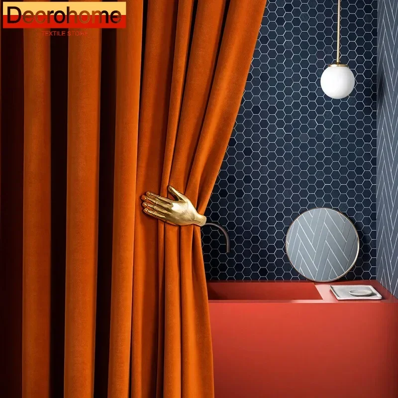 

Custom Orange Australian Wool Velvet Thickened Blackout Velvet Curtains for Living Room Bedroom Balcony Floating Window