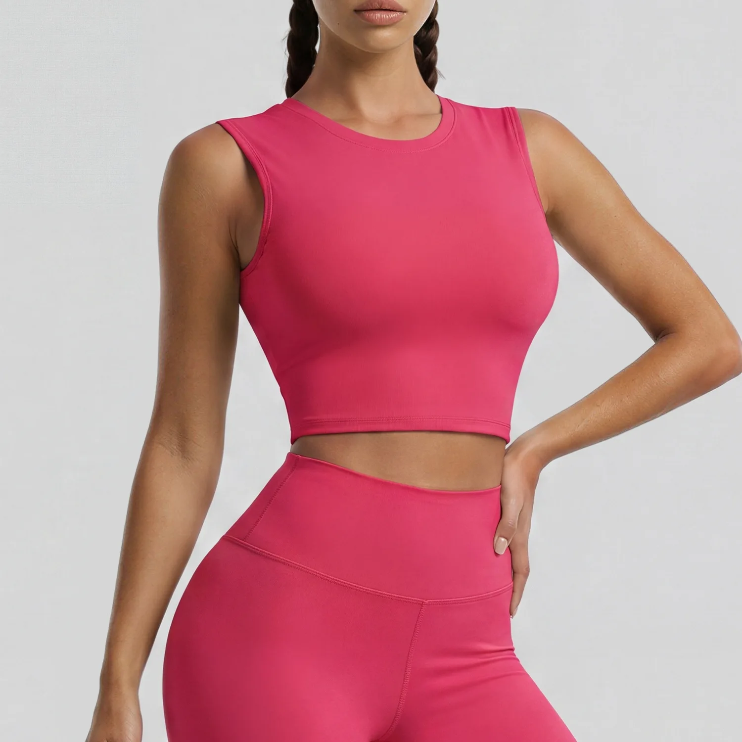 Women Round Neck Vision Twist Back Top Backless Sport Tank Top Yoga Vest with Removable Cups Quick Dry Fitness Gym Top