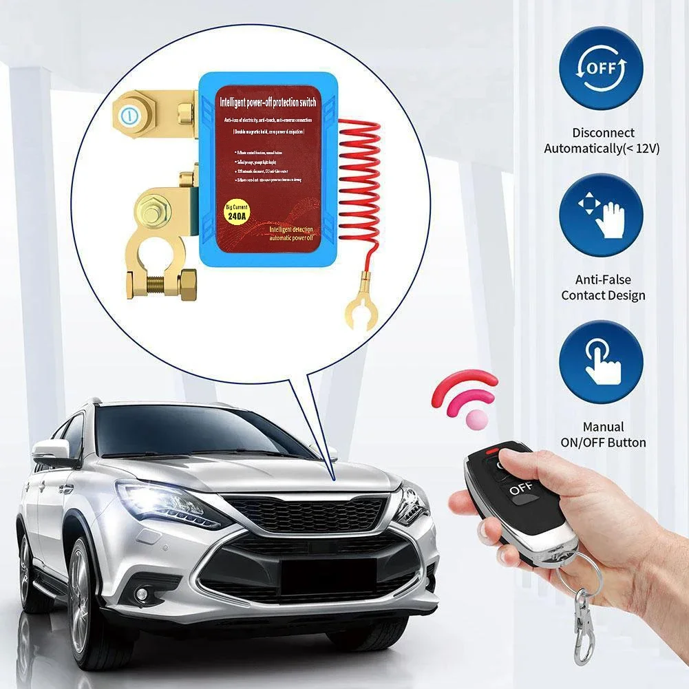 Remote Battery Disconnect Switch 12V 240A Automatic Power Shut Off Switch Car Battery Remote Control Switch Leakage Protection