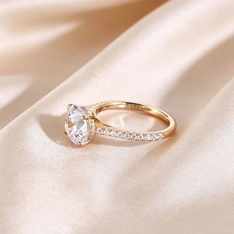 NeeTim 1ct-5ct All Moissanite Rings for Women Sparkling Lab Gem Band S925 Sterling Silver with Gold Plated Wedding Promise Rings