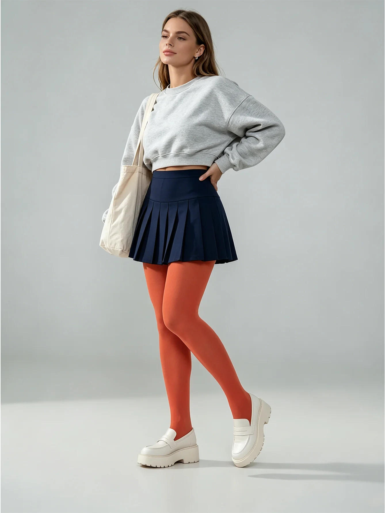 1Pc Solid Orange Opaque Micro Pressure Tights High Waist Soft College Style Pantyhose Kawaii Lace Summer Autumn Winter