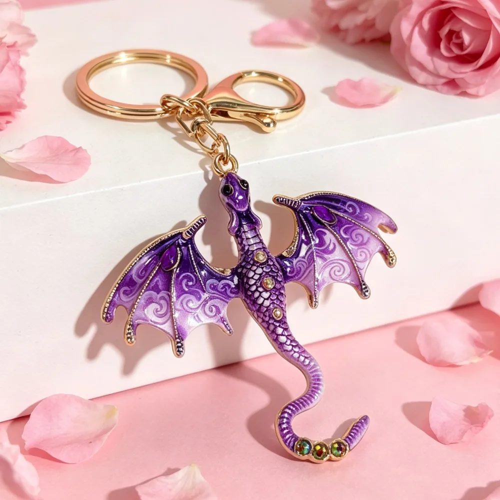 Fantasy-Drachen Emaille-Schlüsselanhänger-Set, Wyvern-Schlüsselring, Taschenanhänger, Auto-Schlüsselzubehör, Geschenk – Detail 5