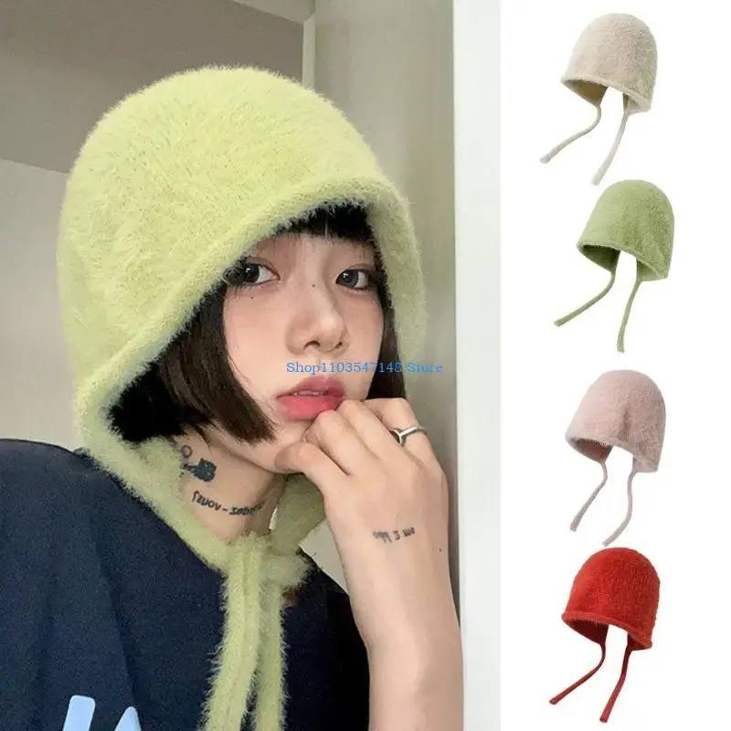 

P88B Soft Stretch Knitted Cap Fashion Casual Stacking Cap Outdoor Woman Warm Earflap Beanie Hats Winter Warm Accessories