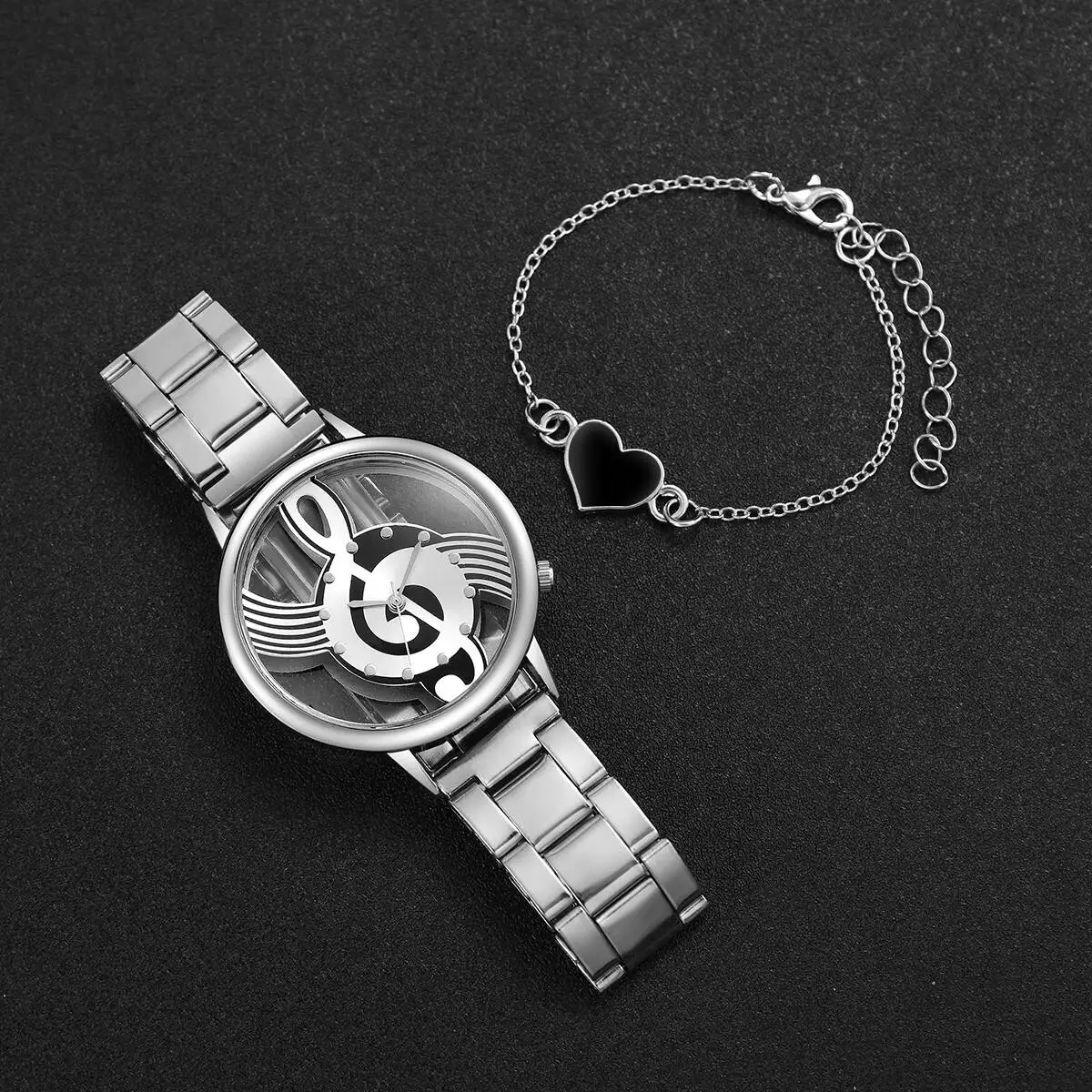 2/4 قطعة موضة الجوف التدريجي الهاتفي النساء الساعات سبائك الفضة الفرقة ساعة كوارتز القلب أساور مجموعة Reloj Mujer (بدون صندوق)