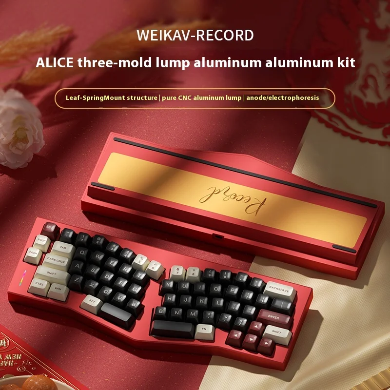 Imagem -02 - Weikav Alice Kit Teclado Mecânico sem Fio Record Alice Liga de Alumínio Bluetooth Três Mode 68 Rgb Gasket Teclado Gaming Personalizado