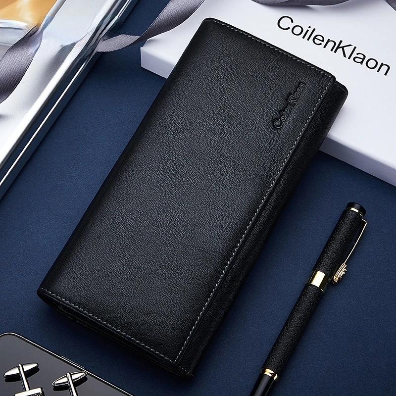 Leather men's wallet Card holder gentleman long wallet business youth leather Coin purses zipper luxury money clip tide