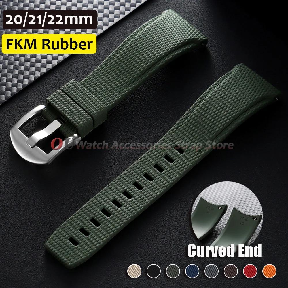 Bracelet de montre en caoutchouc FKM à extrémités courbes 20mm 21mm 22mm pour Longines, Rolex, Seiko – Bracelet militaire à libération rapide pour homme, sport